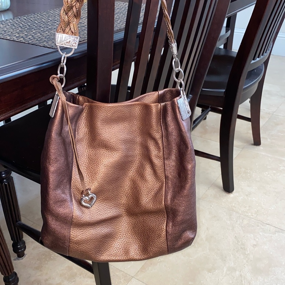 BRIGHTON Leather Bronze Brown Metallic Hobo Shoulder Bucket Handbag Purse